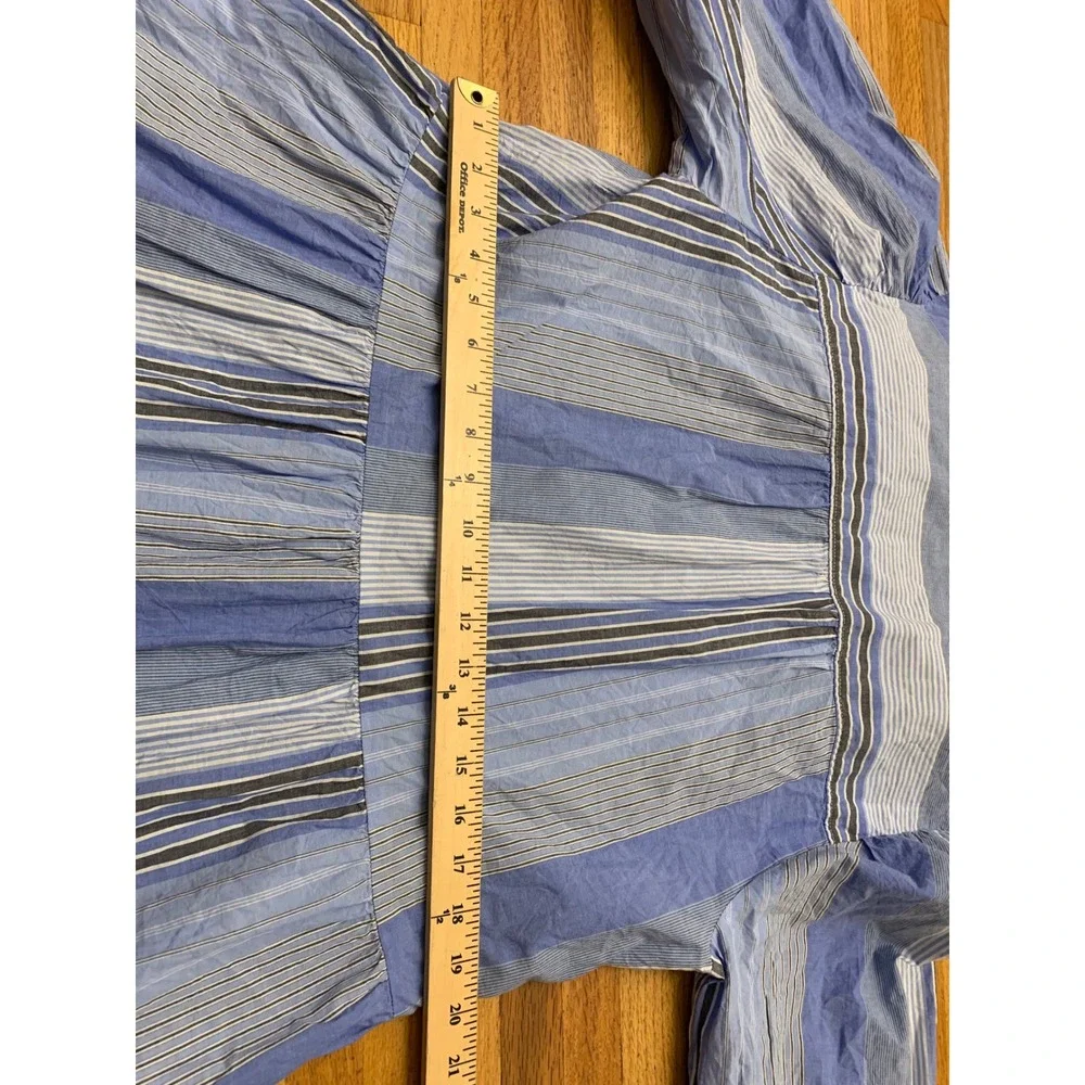 Gap Blue Mixed Stripe Tiered Shirt Dress Cotton L 3/4 Sleeve Casual Mini - Picture 8 of 12